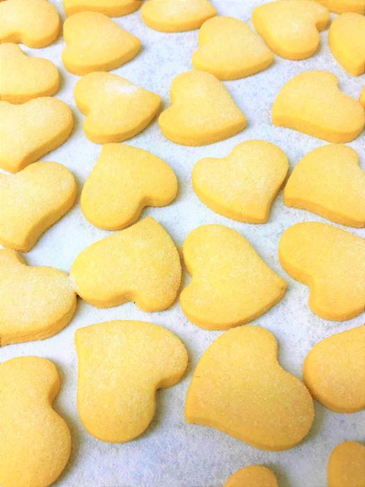 Sweet crispy cookies in the shape of hearts