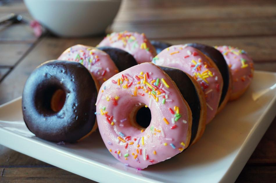 Chocolate and strawberry donuts