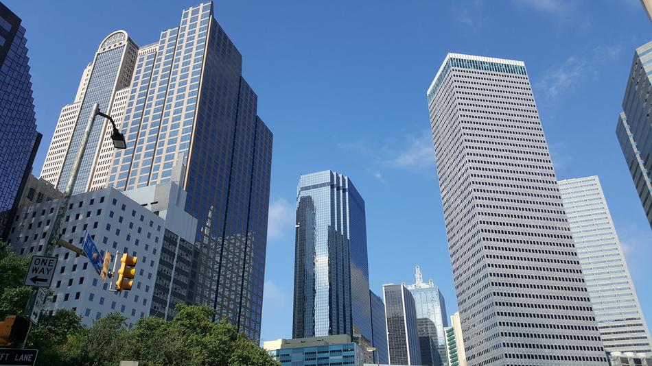 the street skyscrapers are beautiful