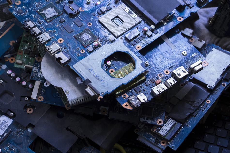 stack of old motherboards, close-up
