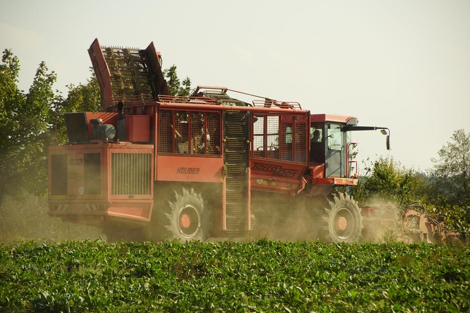 big combine harvester in the field