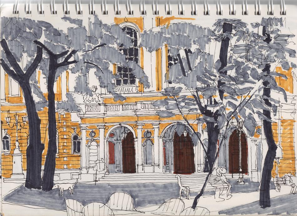 a beautiful picture of the trees and the house