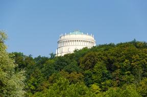 the old white colosseum in the trees