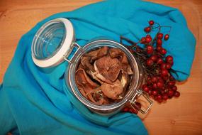 dried mushrooms in a jar