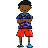 painted black boy in red shorts