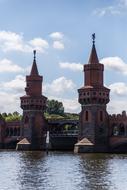 red beautiful towers by the water