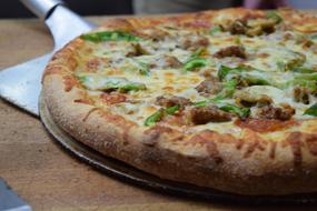 hot pizza with cheese and mushrooms