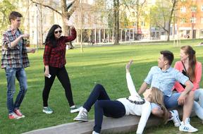 students in the courtyard of the university in the Czech Republic