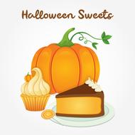 Holiday card with pumpkins and pie