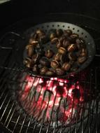 Roasted hazelnuts on a campfire