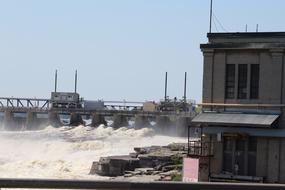 Landscape of the river dam, in Ottawa, Canada, at background with blue sky