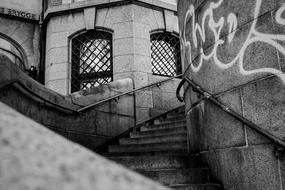 buildings stairs black white