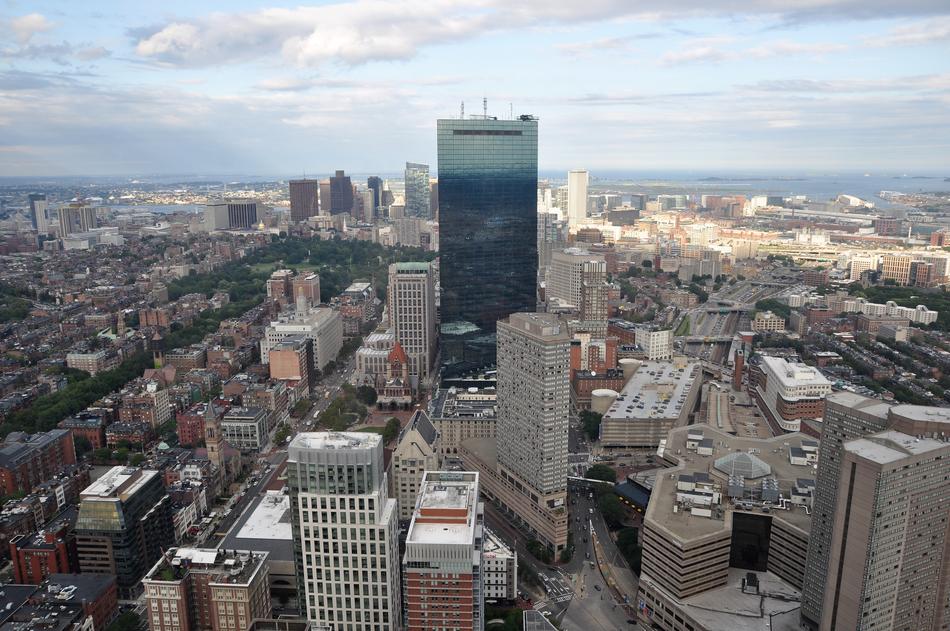 tall glass building in the city