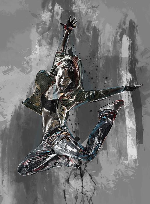 dancing girl in high jump, digital art