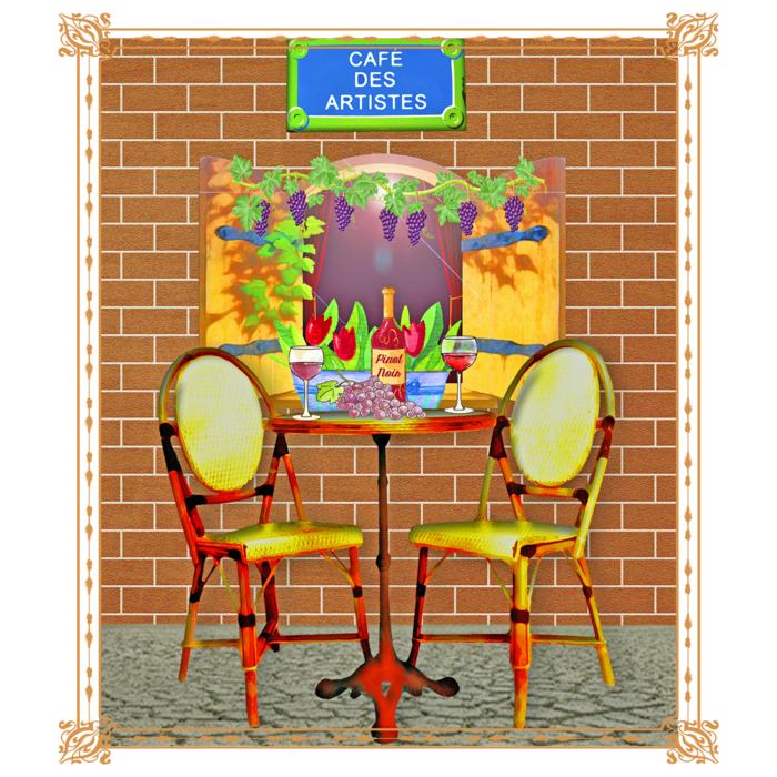 table with food and alcohol drawing
