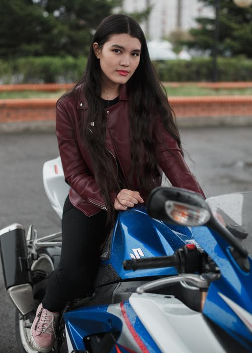 Motorcycle Girl Brunette