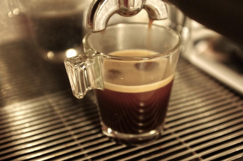 hot coffee in a glass mug