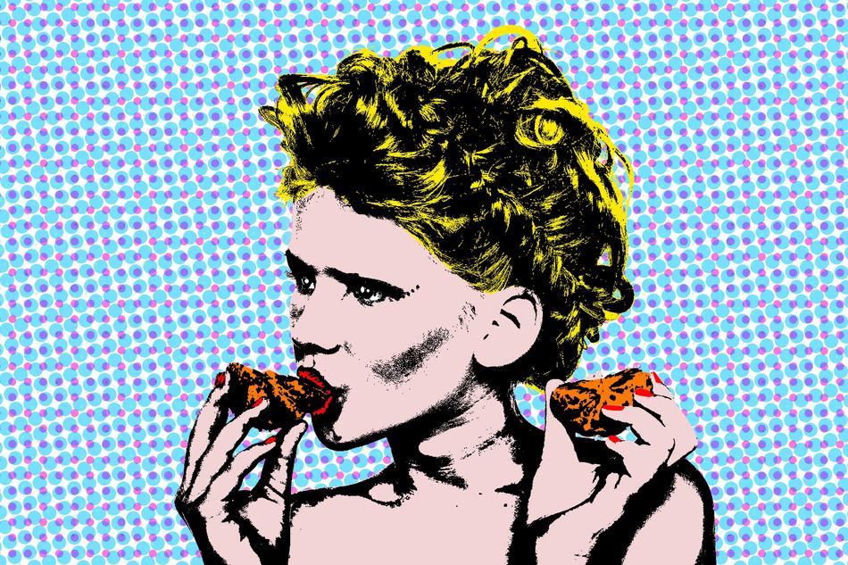 the girl with the yellow hair eats art