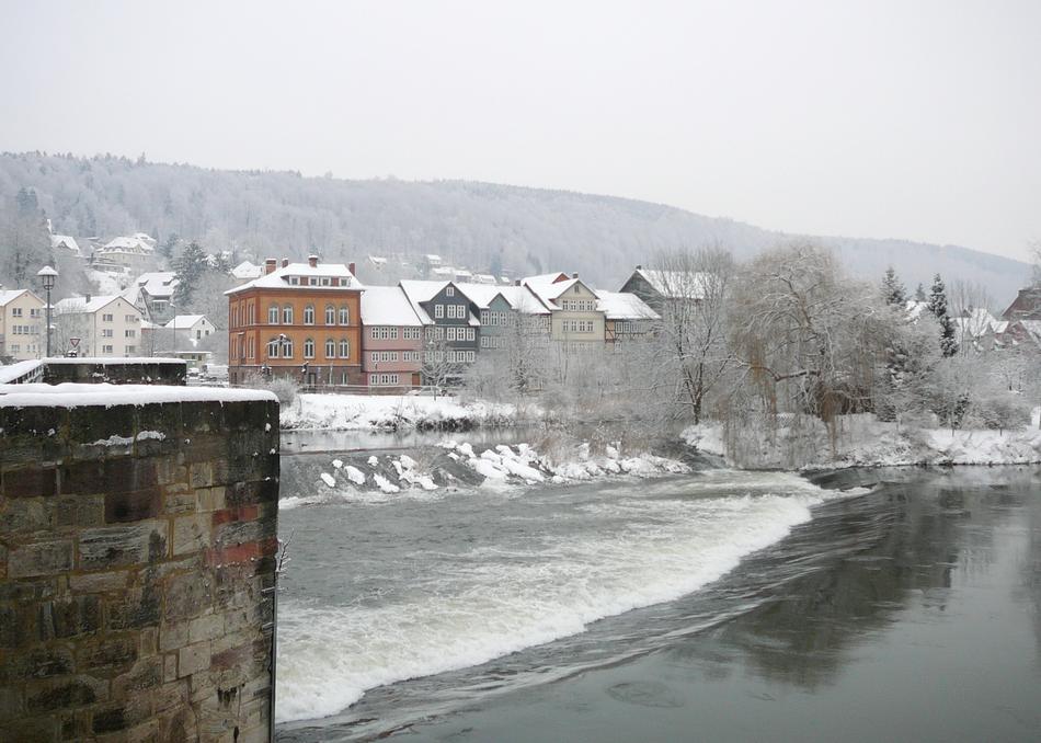 snowy landscape with houses