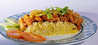Rice dinner with meat and vegetables