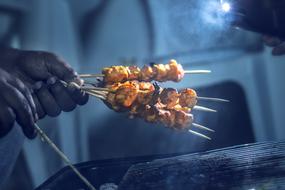grilled meat on skewers