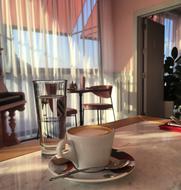milk coffee on the table in the cafe