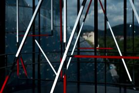 red and white lines of lamps on the window