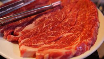 Slices of red meat in a plate