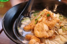 deep fried meat with noodles
