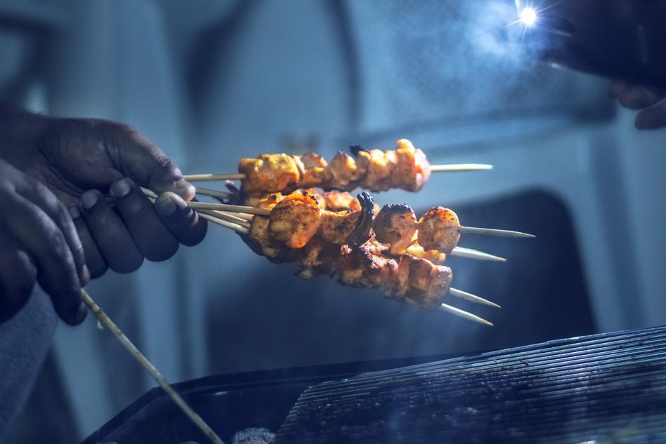 grilled meat on skewers