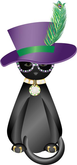 a black cat in a purple hat