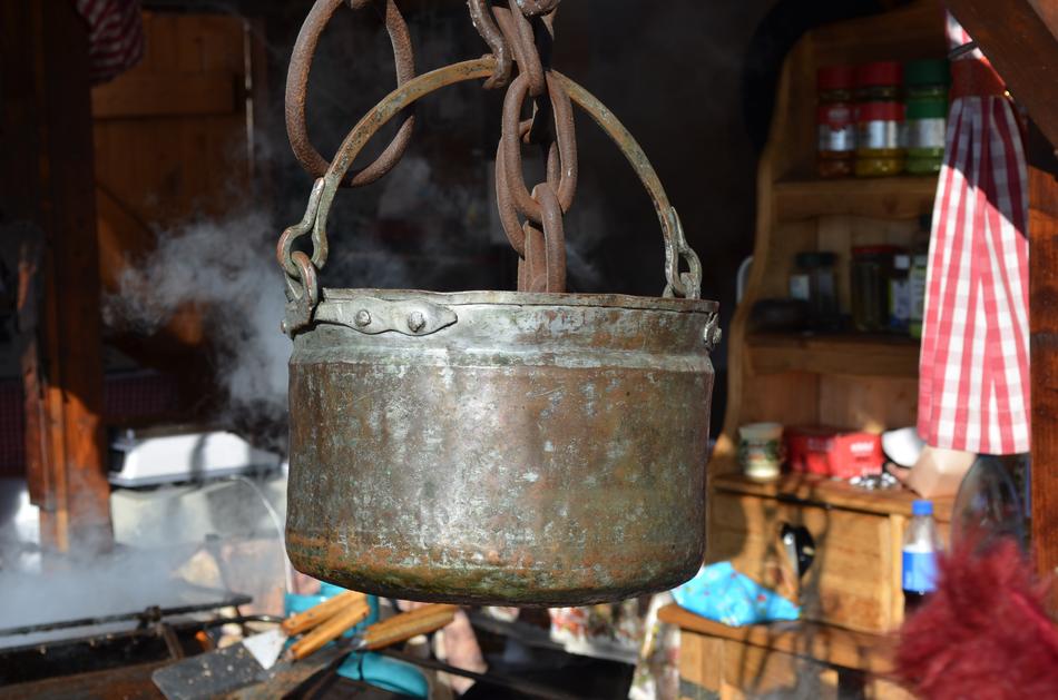 iron pot over the fire