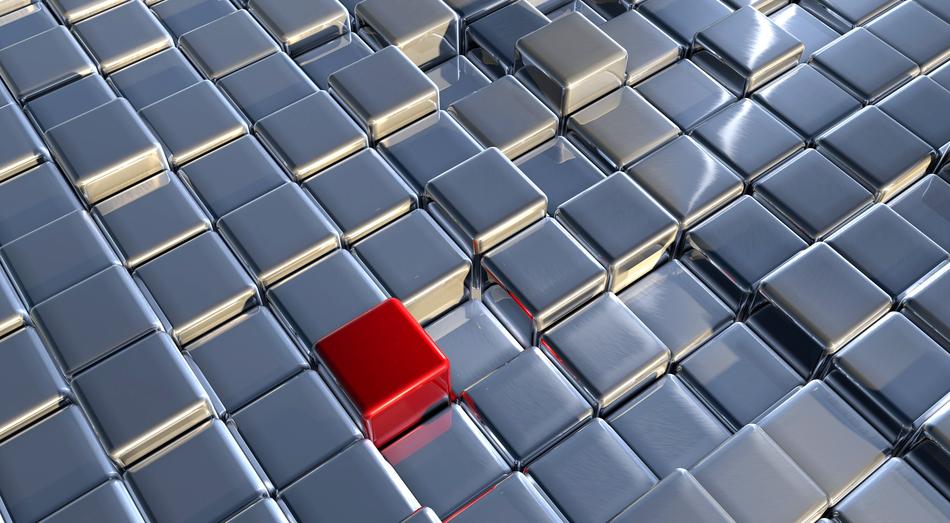 red 3D Cube on metal cubes