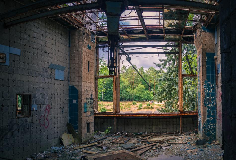 window of a demolished building