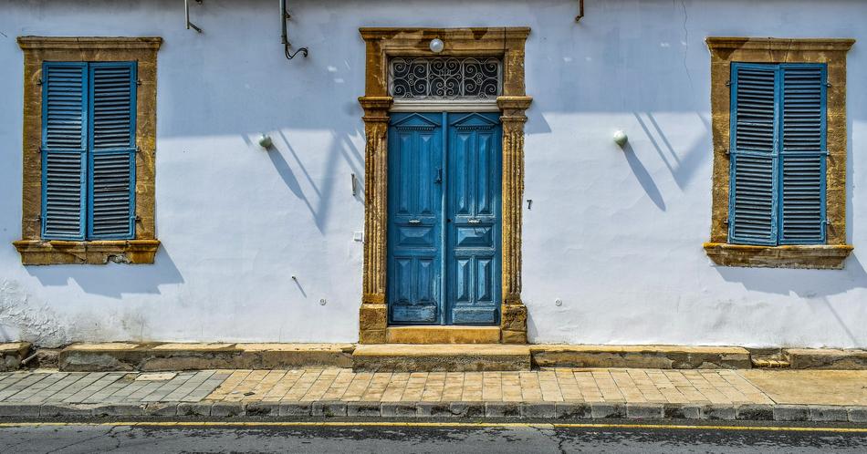 blue old door to the house