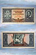 antique paper money on blue background