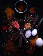 Spoons with fragrant spices