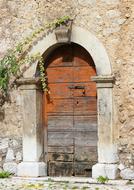 old orange wooden door