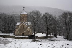 church snow trees trees forest