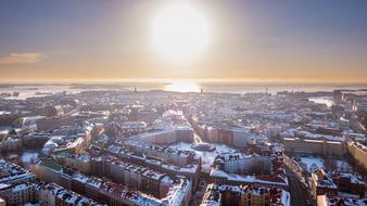 city snow view people