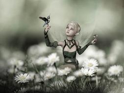fairy in the grass with flowers