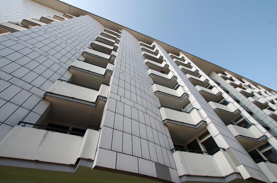 a white building with a glass view