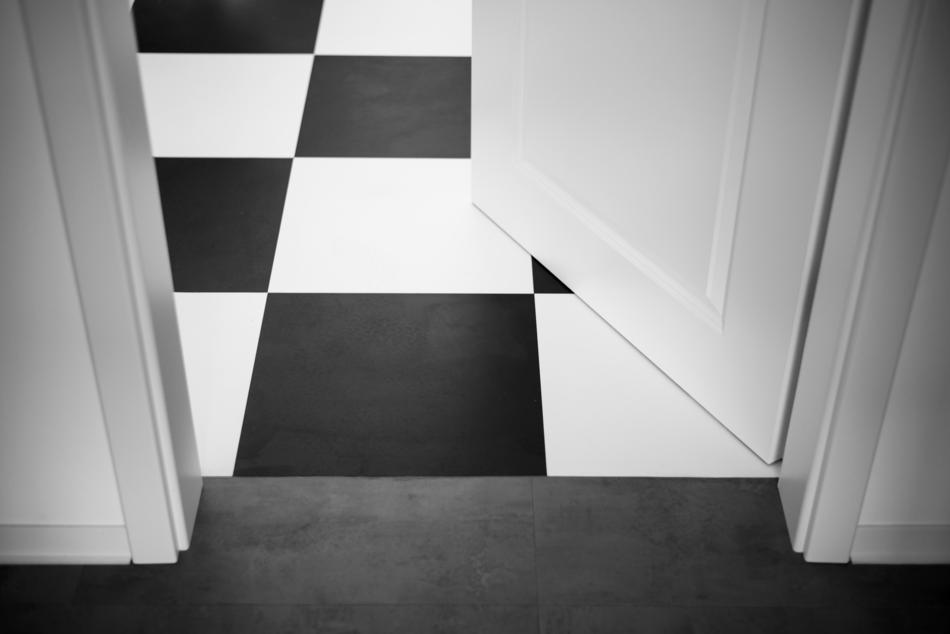 black and white room floor