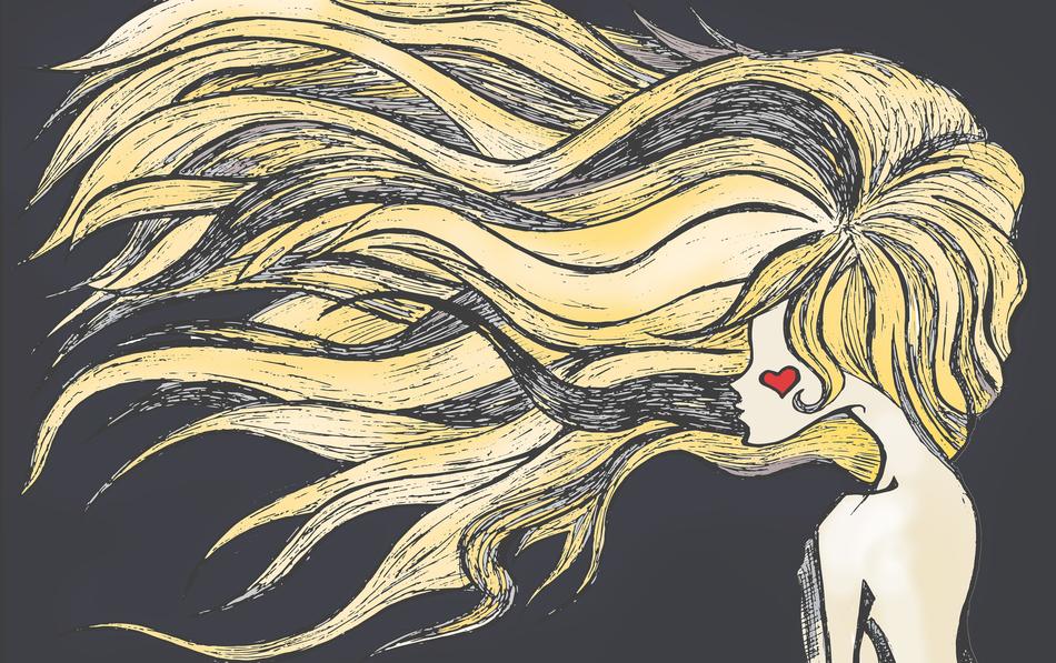 a girl with long blonde hair.