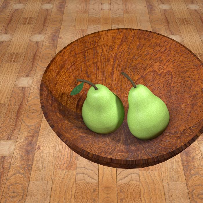 Ripe sweet pears in a wooden plate
