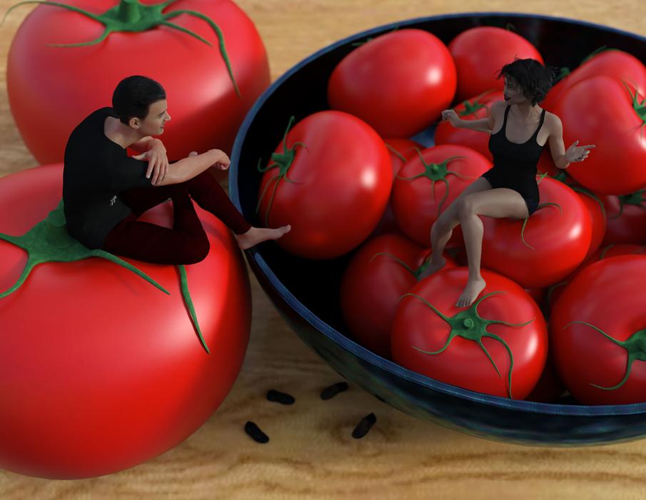 cute couple on tomatoes