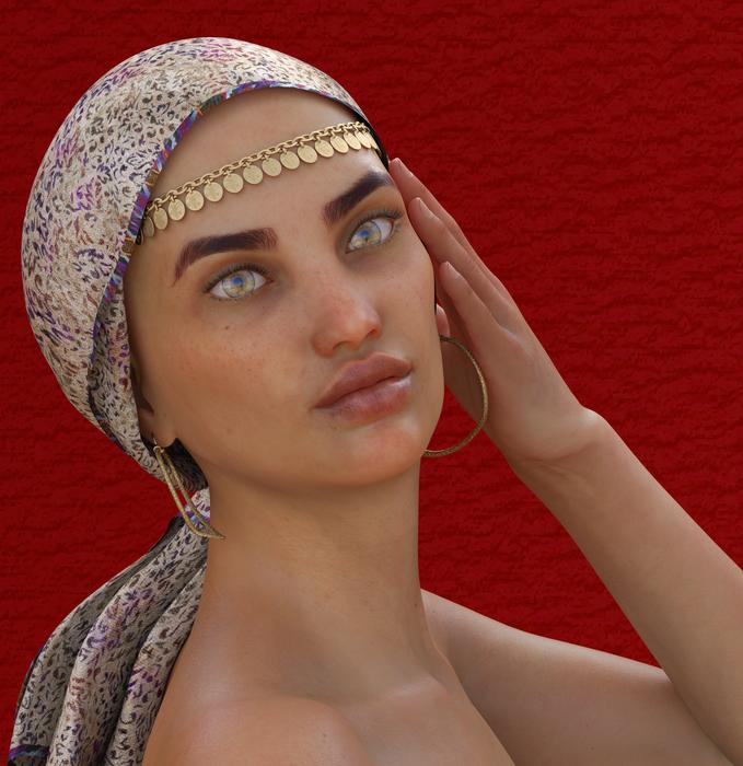 the pretty girl with the beads on her forehead