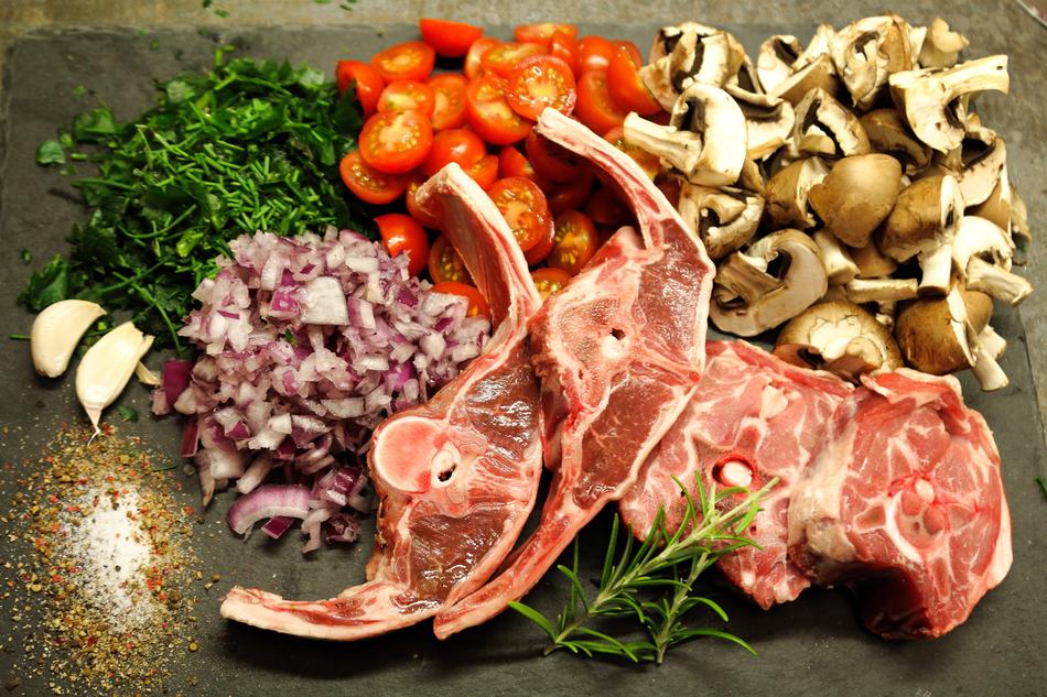 raw lamb with vegetables
