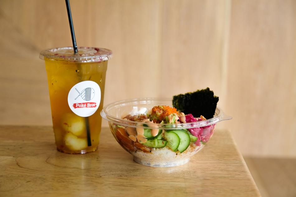 Sweet lemonade and salad in a bowl
