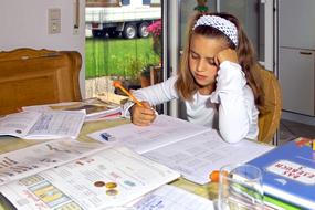 School girl doing Homework